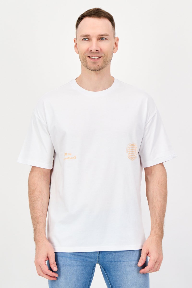 Fudo Men Crew Neck Short Sleeve Graphic Print T-Shirt, White - Image 1